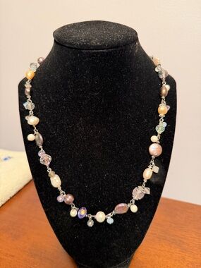 Freshwater Pearl and Crystal Station Necklace - Multicolor